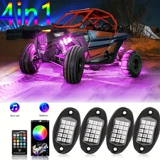 4Pcs RGB LED Rock Lights Car Underglow Underbody Neon Lights Remote APP Control