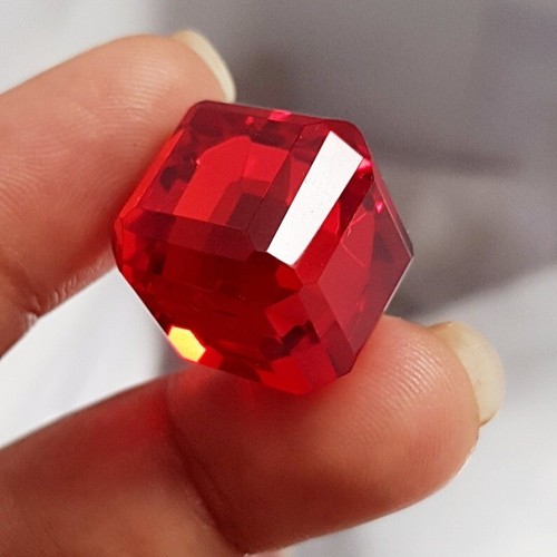 CERTIFIED Excellent Lab-Created Ruby Red Gemstone Cube Box Shape JP035 65 Ct - Picture 3 of 7