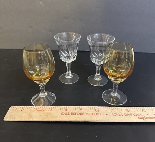 Set Of 4 Vintage Cordial Glasses Amber Clear - Picture 3 of 4