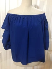 NEW ELODIE Women’s Off The Shoulder Blouse Top Shirt Blue sz Small