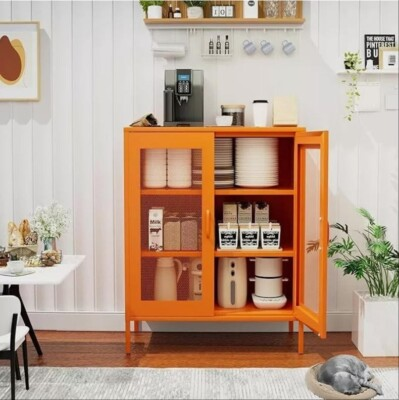 #ad Metal Storage Cabinet with 2 Mesh Doors and Adjustable Shelves for HomeOffice $94.99