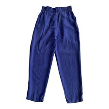 VTG paperbag elastic waist tapered leg women trousers pants 100 silk Sz Medium