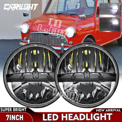 E24 E-geprüft 7 Zoll LED Scheinwerfer Rund Schwarz für Classic Mini Austin Rover