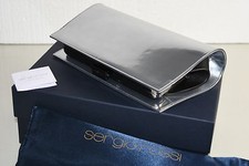 $1265 New Sergio Rossi Clutch Bag Chameleon Silver Patent Leather Mirror Rare