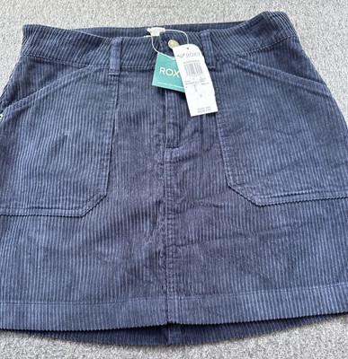 Roxy Mini Skirt Womens Medium Navy Corduroy Pockets Short Casual New