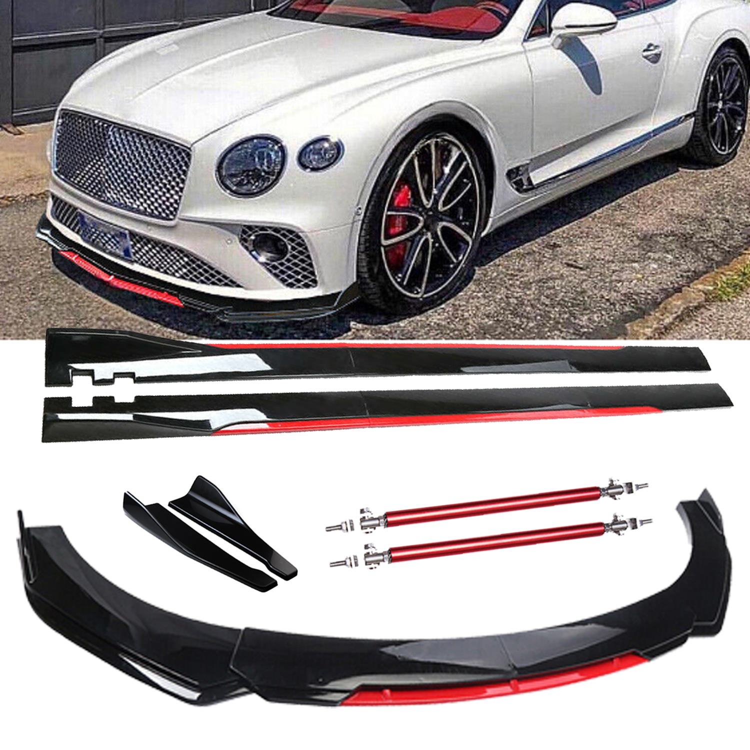 For Bentley Continental Front Bumper Lip Spoiler Splitter Glossy Black Red Body