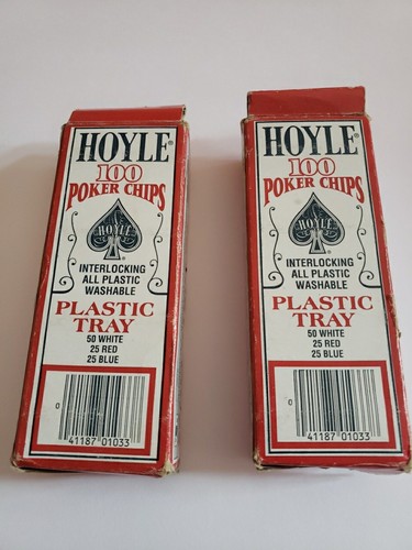 Vintage Hoyle Poker Chips 2 Packs of 100 Game Night Red White Blue with Box - Picture 3 of 6