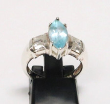 PRETTY STERLING SILVER CZ  BLUE MARQUISE RHINESTONE RING size 7  5.22G 