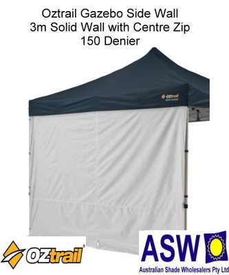 3m GAZEBO SIDE WALL with CENTRE ZIP Oztrail SOLID WHITE