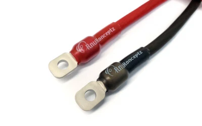 KnuKonceptz 4 Gauge Set Screw Ring Terminals Pair Nickel Silver with Heat Shrink