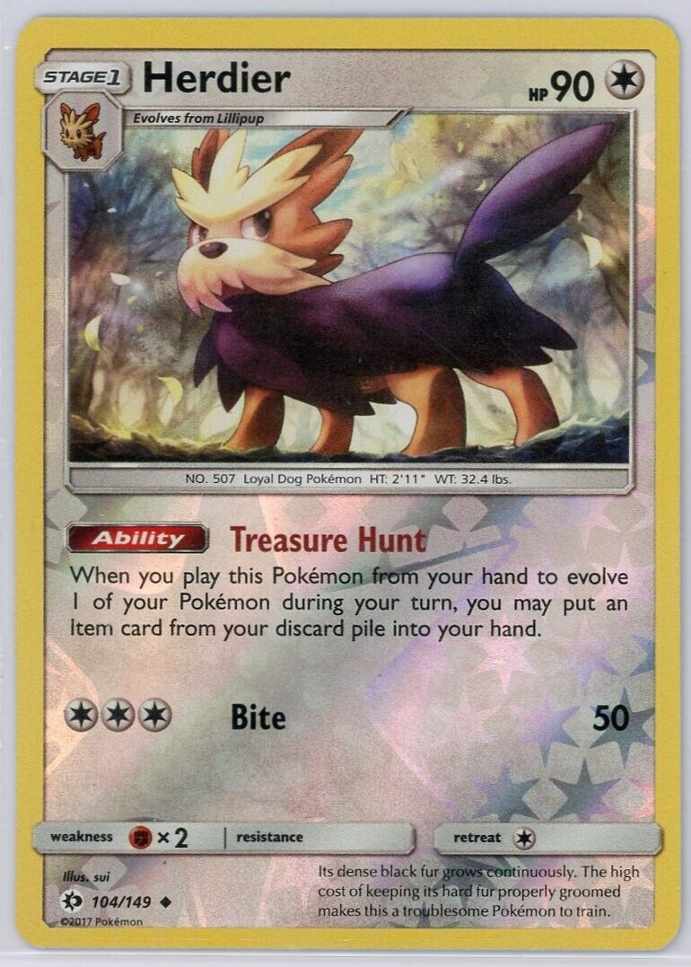 Pokemon TCG Herdier Sun & Moon Base 104/149 Reverse Holo Uncommon