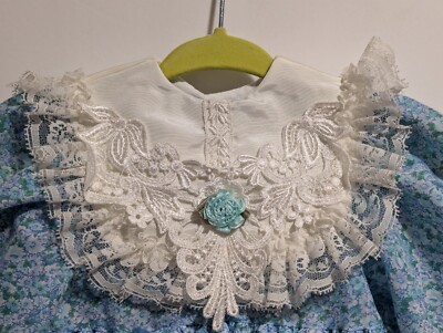 antique twirl lace trim long dress Vintage Handmade Girls 2t Blue Gingham Puffy Sleeve Twirl Dress Fancy Lace Trim