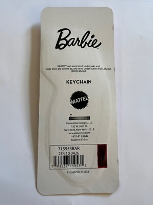 Original Barbie Keychain Metal Silver Pink Mattel Keyring w Asses