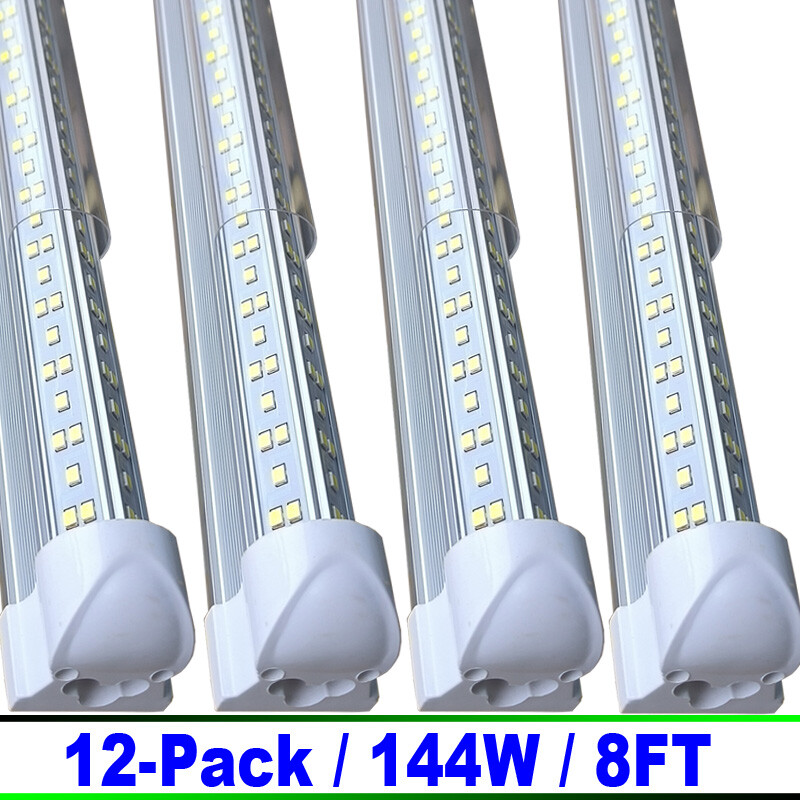 12/Pack 8Ft LED Shop Light T8 Linkable Ceiling Fixture 144W Daylight 6500K Clear