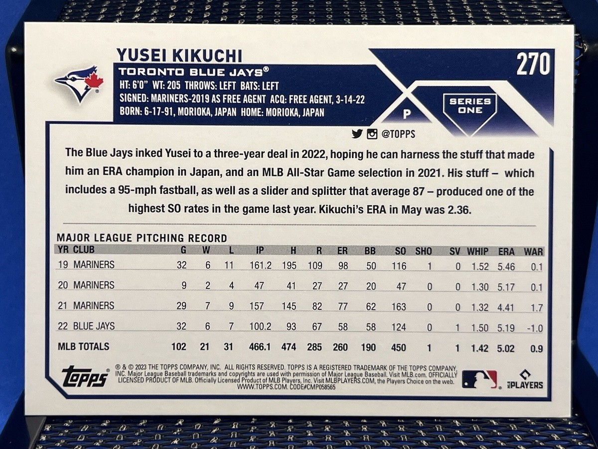 2023 Topps Series One YUSEI KIKUCHI Toronto Blue Jays