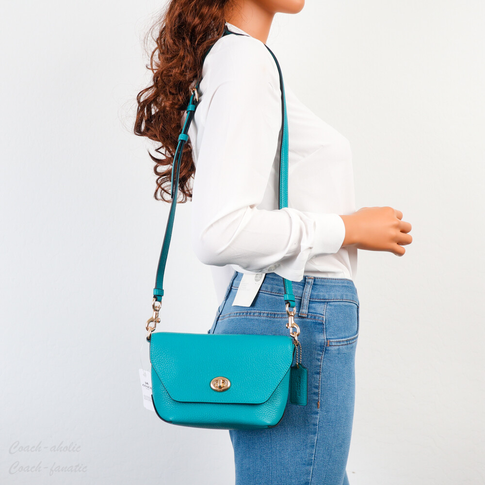NWT Coach C2815 Karlee Crossbody Bag in Pebble Leather Teal eBay