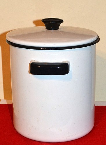 VINTAGE 3 Pc Enamelware Graniteware Steamer Stock Pot w/Strainer Insert & Lid - Picture 4 of 10