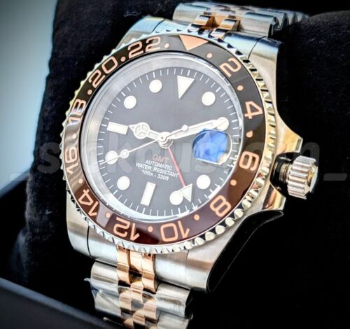 Full Automatic sub Diver GMT NH34 Mod Watch Root Beer Sapphire 24jewels Great!