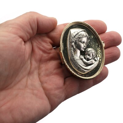 Our Lady with Child Gold-Tone Oval Rosary Box/Pill Box Made in Italy