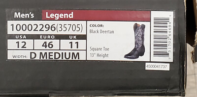 Ariat Western Boots Legend~Black Deertan ~ Mens 11.5 or 12 ~ NEW
