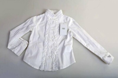 NWT Giorgio Armani Junior Girls Ruffle Front White Blouse Shirt sz 8A (130cm)
