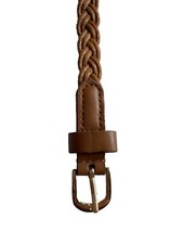 Women  s Braided Belt Woven Brown Tan Faux Leather Stretch 35  