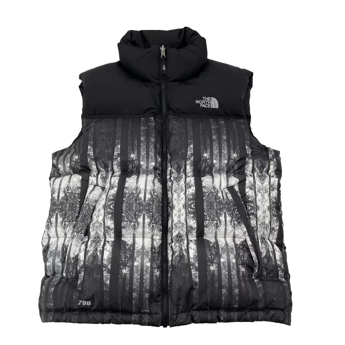 The North Face Nuptse Down Vest Mens Small Tree Print 700 Fill Black