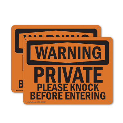 (2 Pack) Private Please Knock Before Entering OSHA Warning Sign Decal Metal