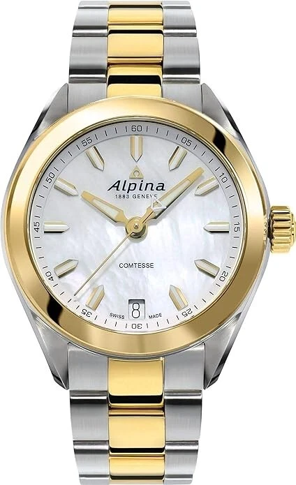 Alpina Women's Comtesse Diamond Markers Silver Gold Watch 34mm AL-240MPWD2C3B