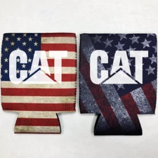 2 CAT Caterpillar Fan Beer Can Cooler Coozie Koozie USA Flag Gift QTY 2