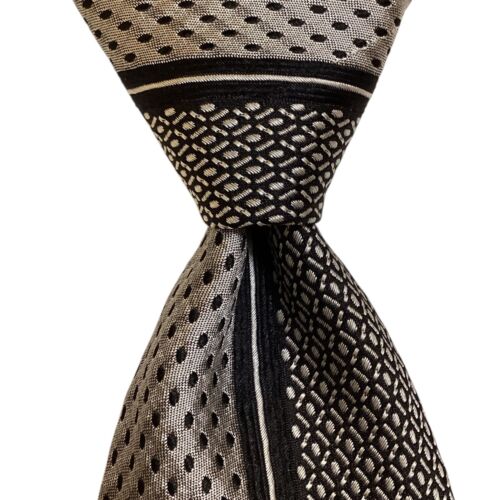 GIANNI VERSACE Men's 100% Silk Necktie ITALY Luxury Geometric Gray/Black EUC