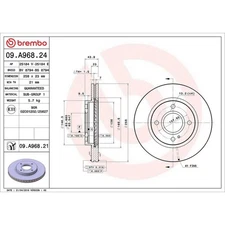 Brembo Prime Line UV Coated Vented Brake Disc Pair - 09.A968.21 Fits Ford