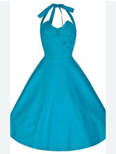 Lindy Bop A-Line Tea Length Teal Halter Dress Size 14 NWT