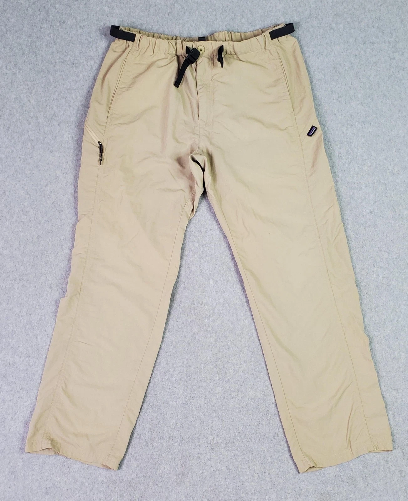 Patagonia Gi III Pants Mens Large Beige Nylon Hiking Elastic Waist Zip Pockets