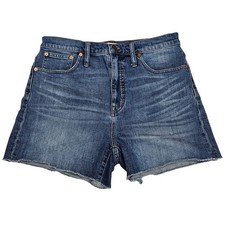 Madewell Womens High Rise Denim Shorts Medium Wash Raw Hem Size 30 Blue
