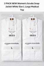 2 Pack NEW Amazon Essentials Women  s Scrubs Snap Jacket WHITE Size L Large