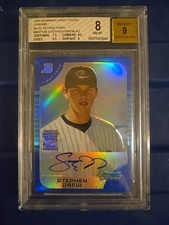 2005 Bowman Draft Chrome Blue Refractor STEPHEN DREW BGS 8/9 Rookie Auto RC /150