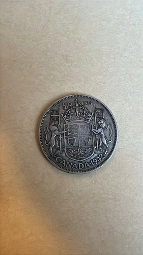 Canada 50 Cents 1942 Silver Coin 0.8 Fineness Circulated Uncertified