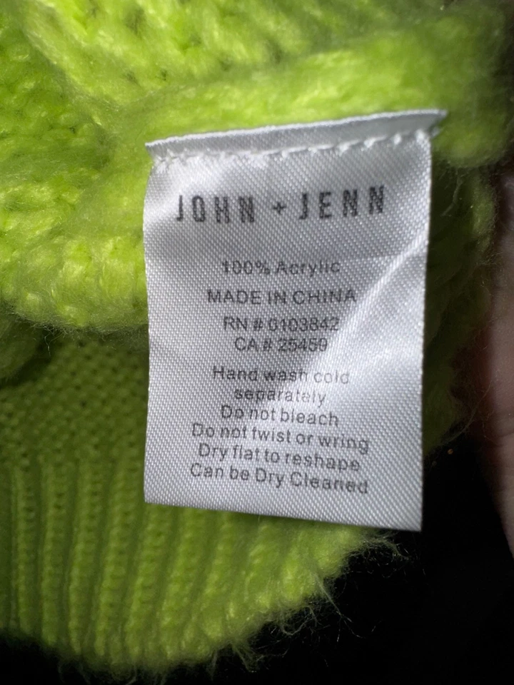 John + Jenn Women's Sz Large Chunky Knit Crewneck Sweater Gray neon green - Image 4 of 4