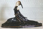 Art Deco Ballerina Figurine 9" Dancer Black Porcelain 24K Gold Accents Ballet — photo 1