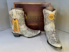 CORRAL White Glitter Inlay Crystals Ankle Cowboy Boots Wedding Glam 7.5 NEW BOX