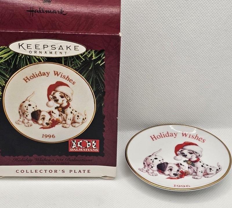 New Hallmark ornament Holiday Wishes 101 Dalmation 1996 Plate dog cartoon Disney