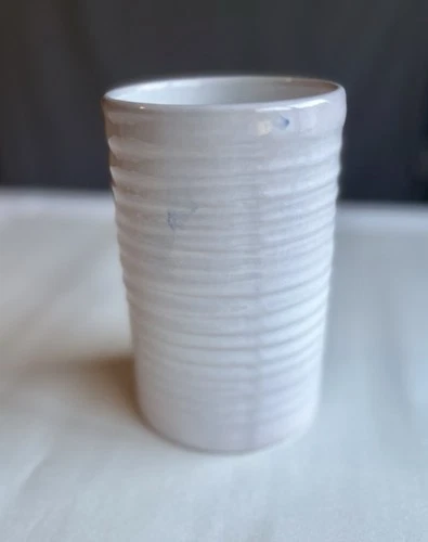 Vintage Frankoma Pottery White #172 Ringed Ribbed Cylinder Vase - 6.25"H x 4"D