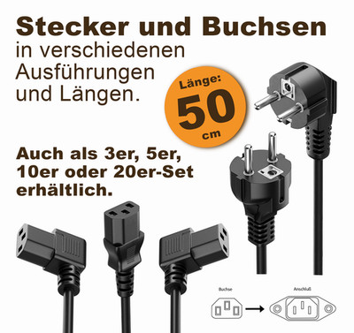 Stromkabel Kaltgerätestecker Netzkabel für Drucker Monitor Computer kurz 50 cm