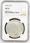 1934 D PEACE SILVER DOLLAR $1 COIN NGC AU 55