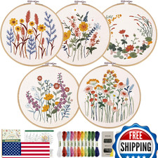CYANFOUR 5-Pack Beginner Embroidery Kit for Adults - Floral Patterns, Hoop, Thre