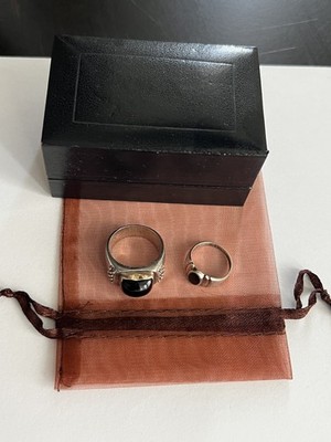 Michael Dawkins Two-Tone Onyx Ring & Lady Pinky Ring 925, Size 7.5/4.25-Lot of 2