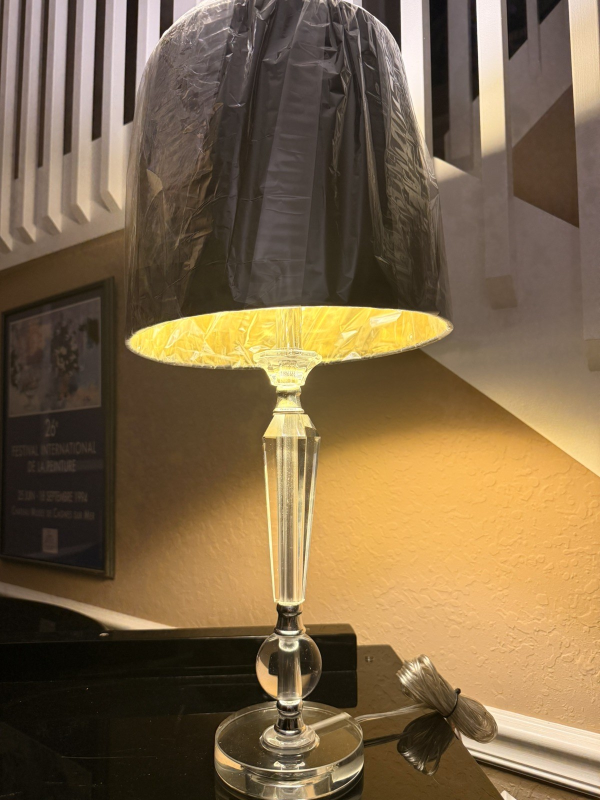 Regency style Crystal and Lucite Lamp - 24" Tapered Column 
