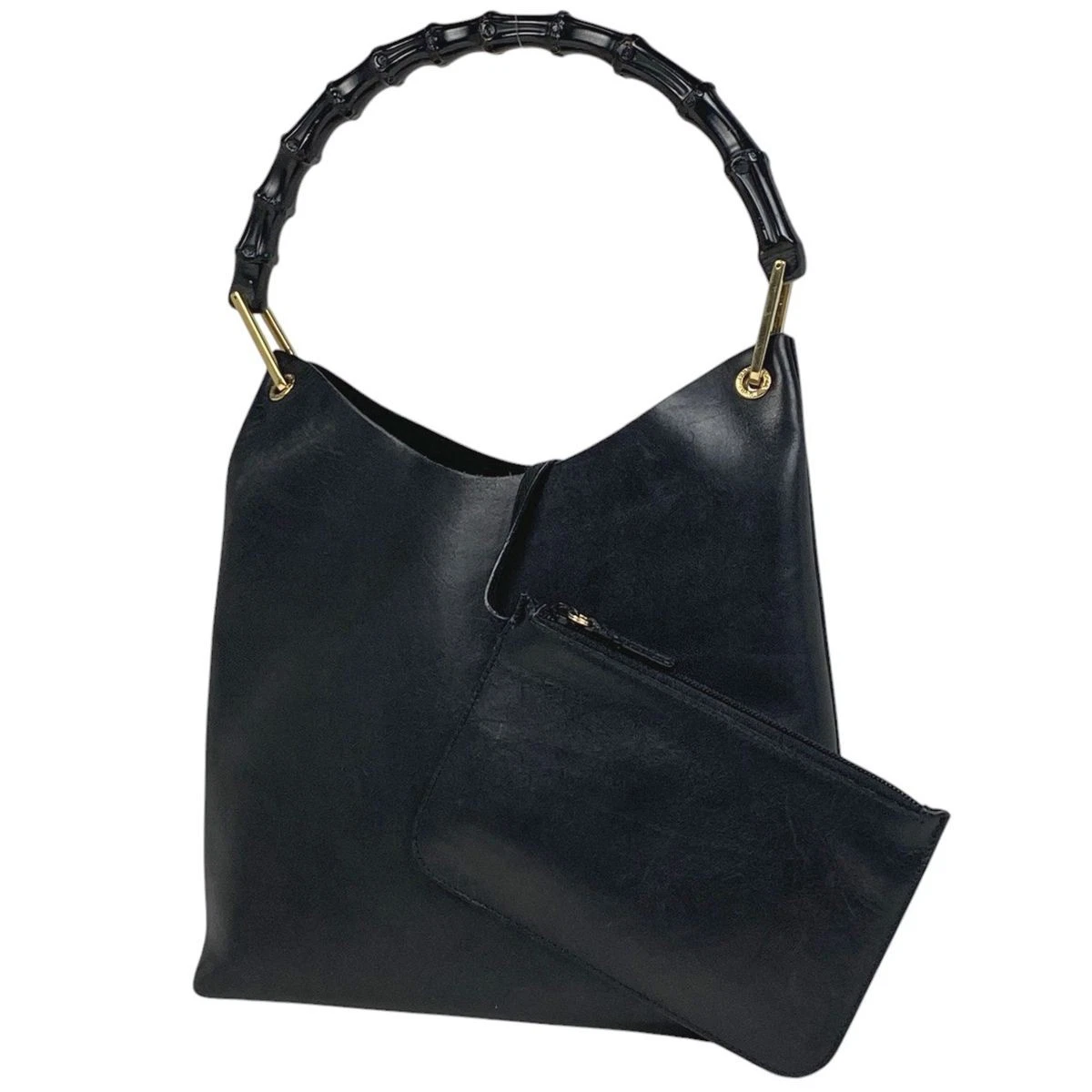 Gucci Hobo bambou 2 voies sac fourre tout bandoulière sac à main cuir de vache bleu marine foncé noir aa