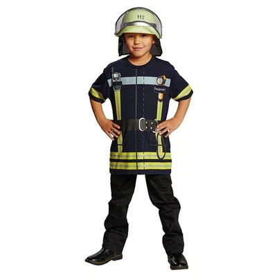RUBIES Spieleshirt Feuerwehr blau Feuerwehrmann Shirt Kostüm Kinder Fasching Karneval